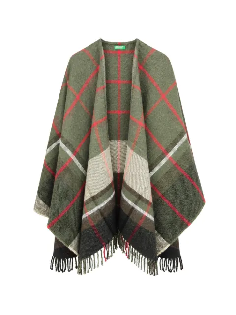 Benetton tartan-check fringed cape