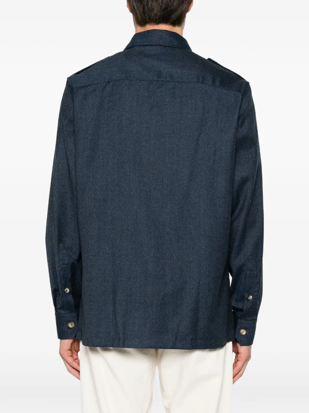 Brunello Cucinelli Overhemd met epauletten en knoopsluiting Blauw