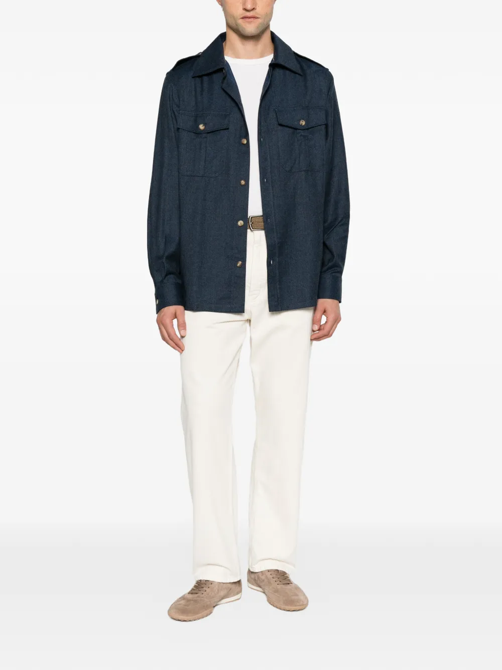 Brunello Cucinelli Overhemd met epauletten en knoopsluiting Blauw