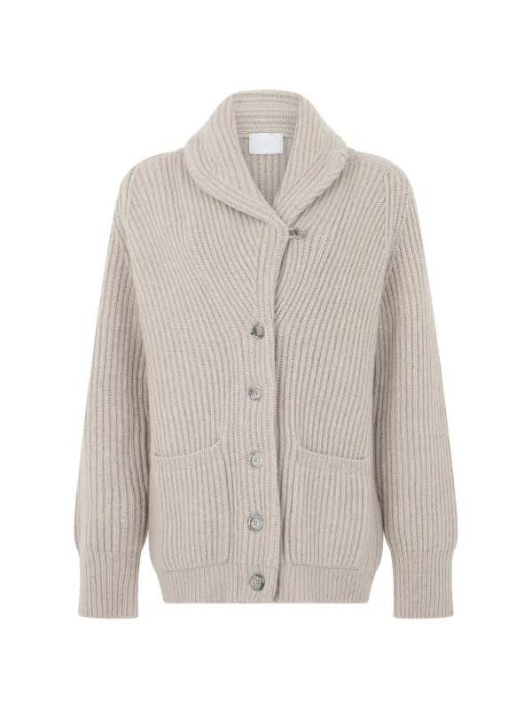 Fedeli Ribbed-knit Shawl-collar Cardigan in Grey