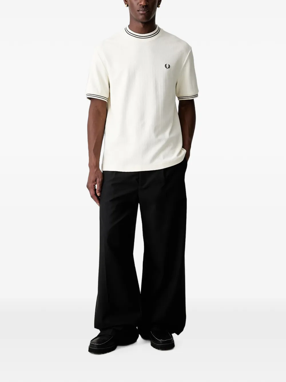 Fred Perry Geribbeld T-shirt Beige