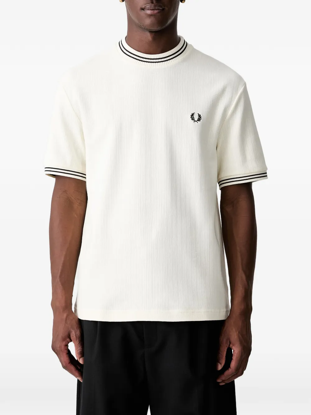 Fred Perry Geribbeld T-shirt Beige
