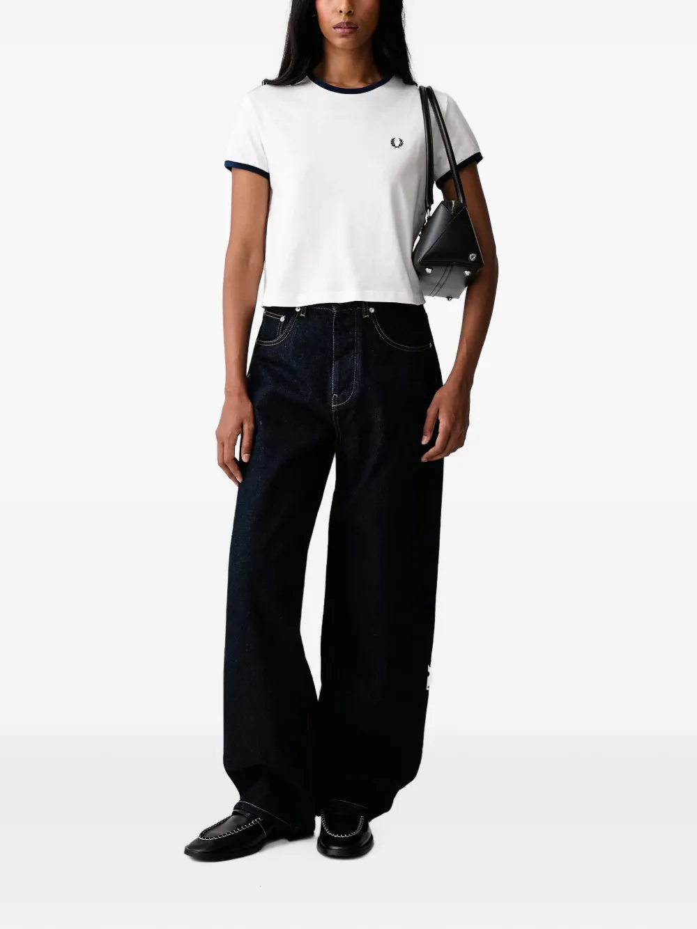 Fred Perry Ringer T-shirt met geborduurd logo Wit