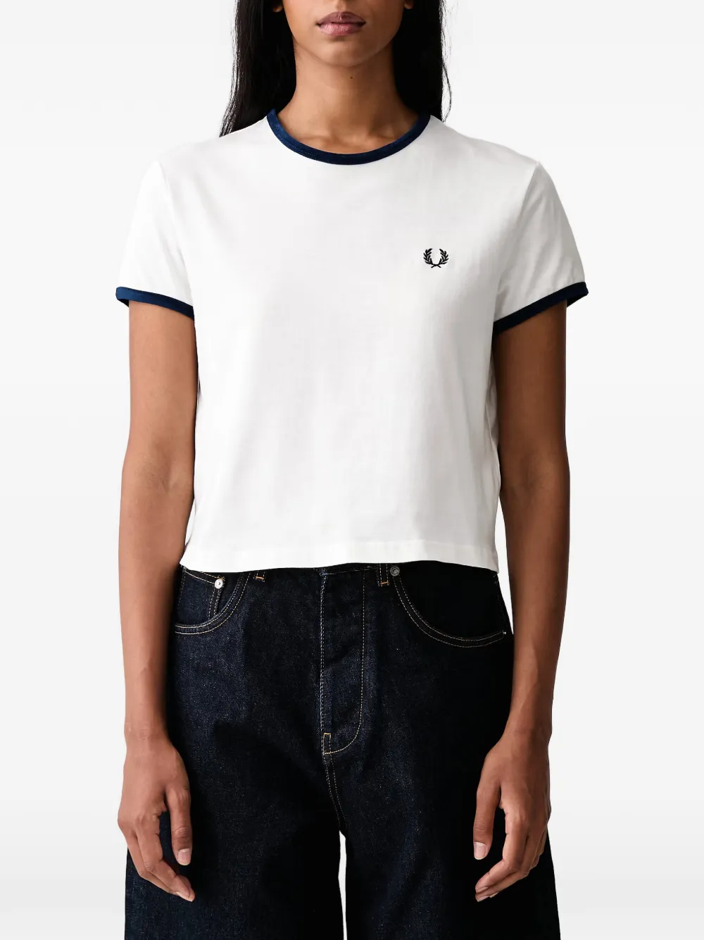 Fred Perry Ringer T-shirt met geborduurd logo Wit