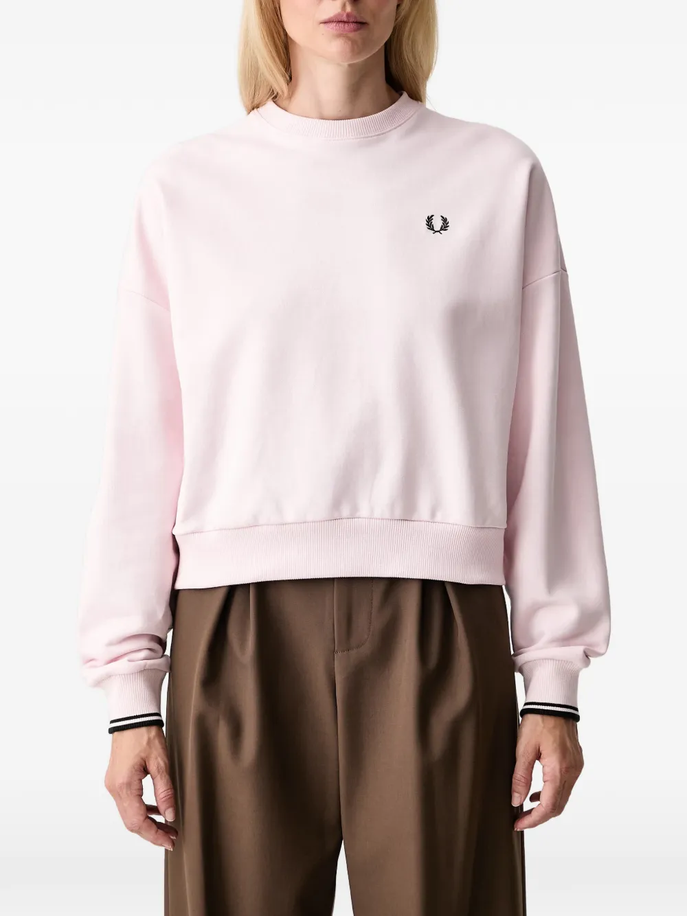Fred Perry Sweater met geborduurd logo en manchetten Roze