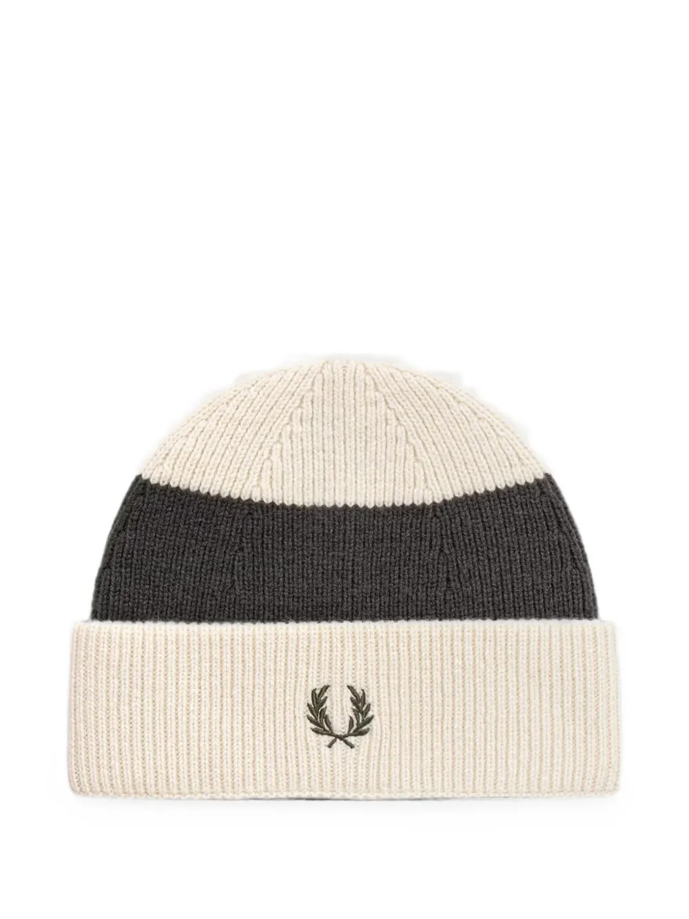 Fred Perry Striped Beanie Hat In Neutrals