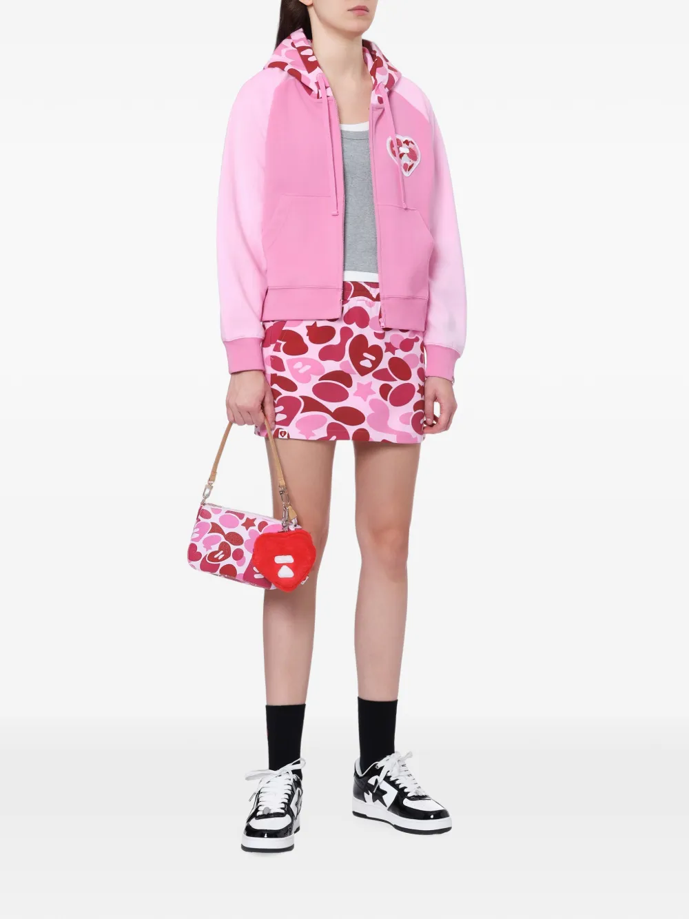 APEE™ by *A BATHING APE Hoodie met camouflageprint en hart-patch Roze