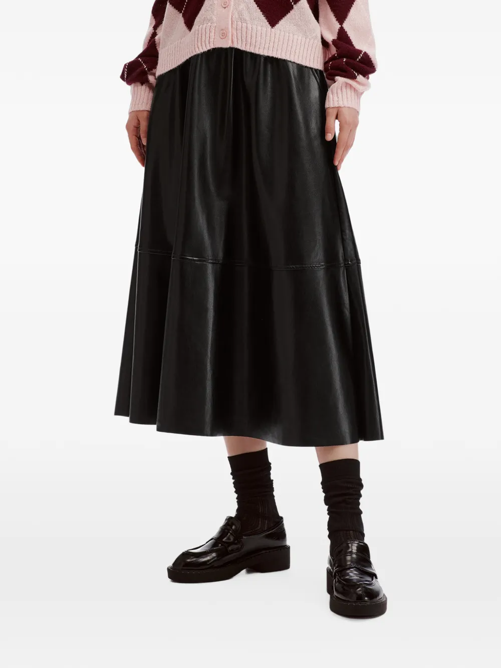 b+ab Midi-rok met elastische taille en vlakken Zwart