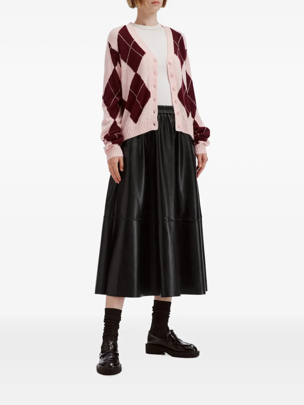 b+ab Midi-rok met elastische taille en vlakken Zwart