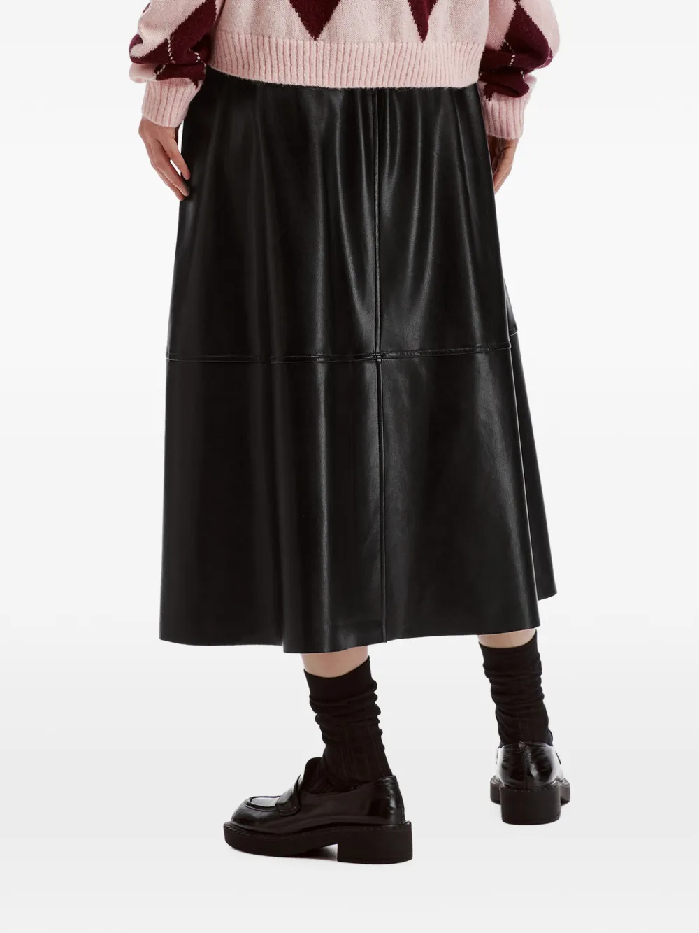 b+ab Midi-rok met elastische taille en vlakken Zwart