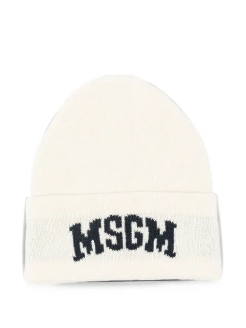 MSGM Kids logo-intarsia beanie hat