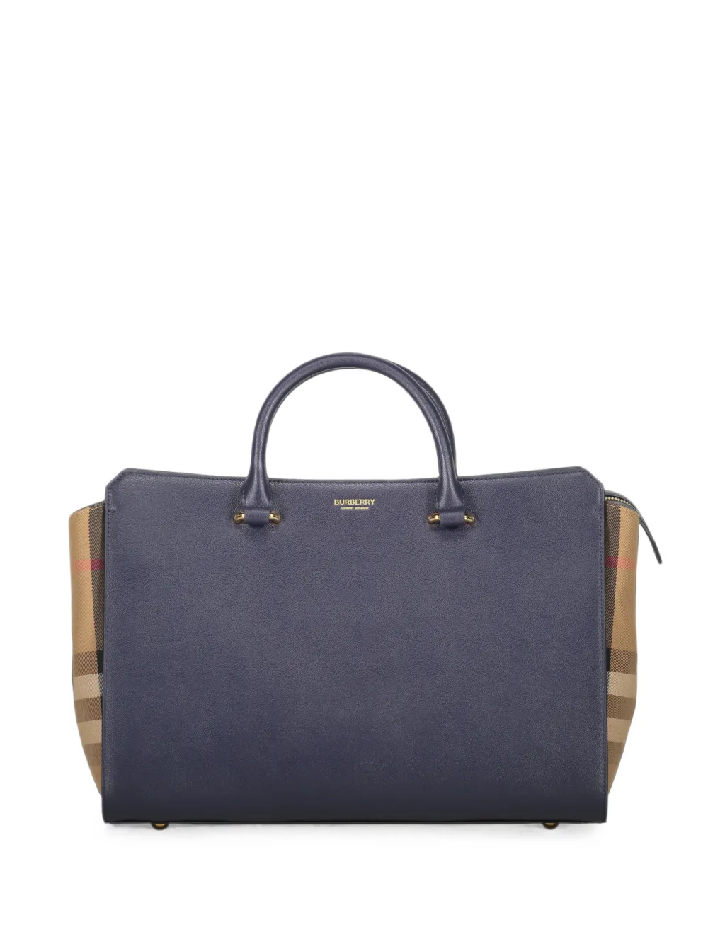 Burberry Check-panel leather tote bag - Blu