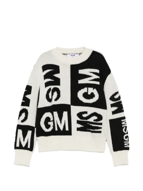 MSGM Kids logo-intarsia checkered sweater
