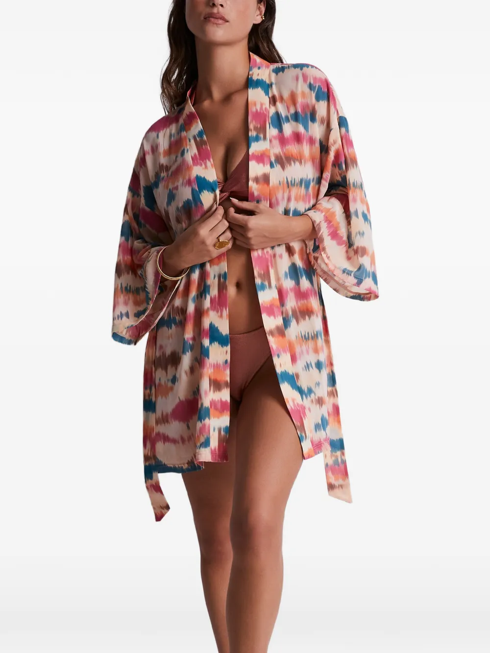 Aubade Evening Sand ikat-print kimono
