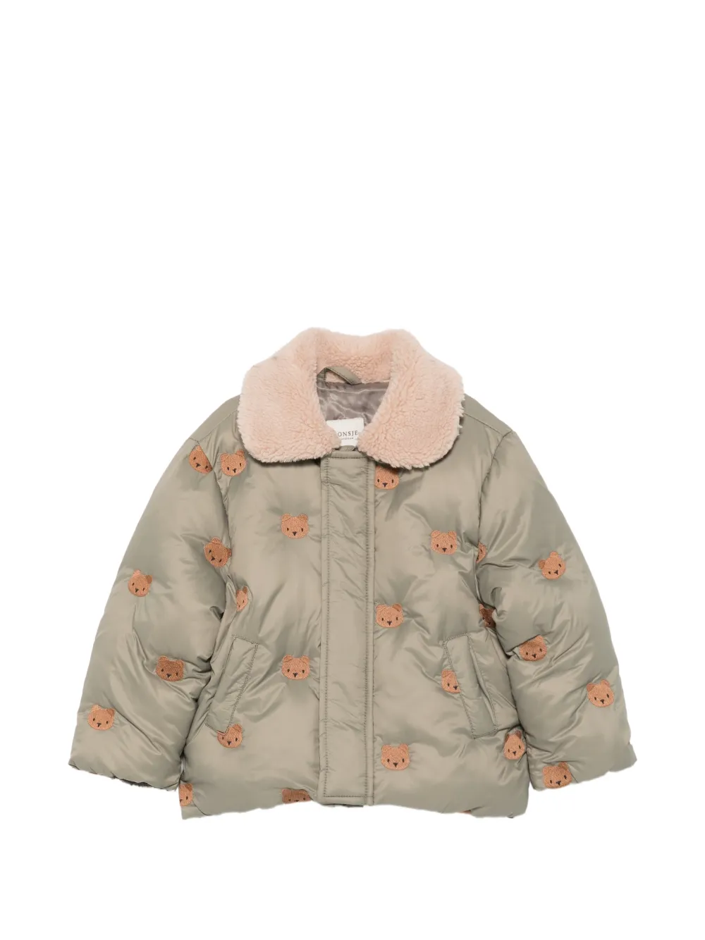 Donsje bear-embroidered shearling collar jacket - Verde