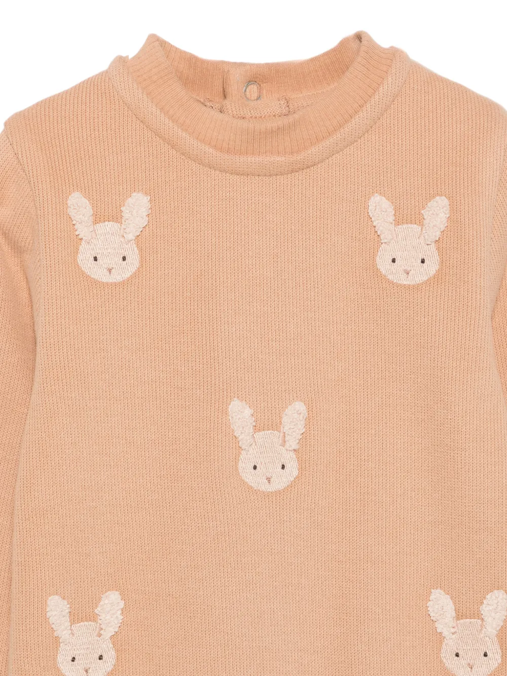 Donsje Geribbelde jumpsuit met geborduurd konijn Bruin