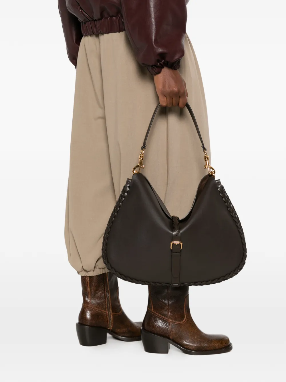 ETRO Schoudertas met gevlochten afwerking en gesp Bruin