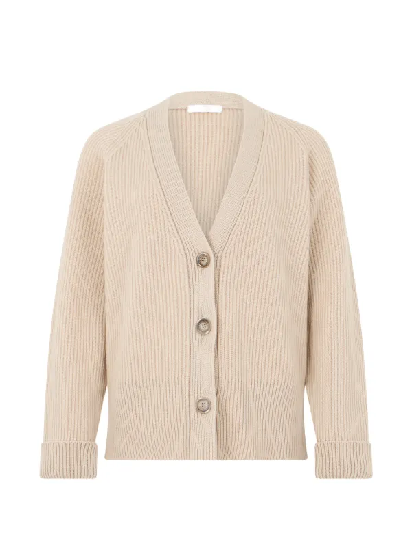 Fedeli Ribbed-knit V-neck Cardigan in Neutrals