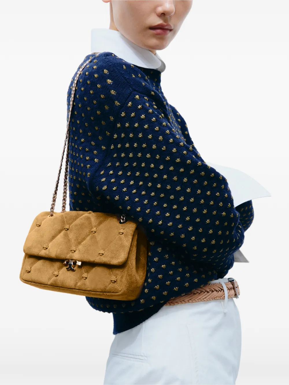Tory Burch Bunny suède schoudertas met geknoopt detail Beige