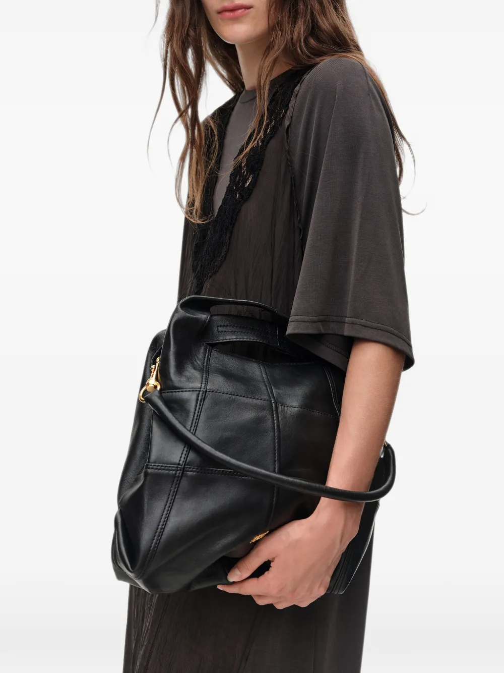 BIMBA Y LOLA Medium Paper leren tas met patchwork Zwart