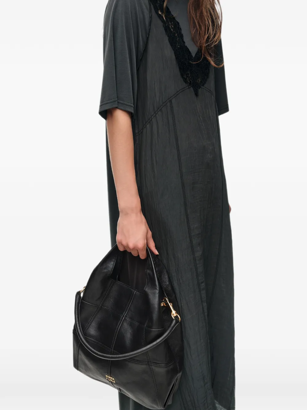 BIMBA Y LOLA Medium Paper leren tas met patchwork Zwart