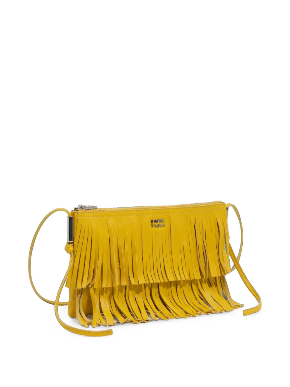 BIMBA Y LOLA Kleine leren clutch met franje Geel