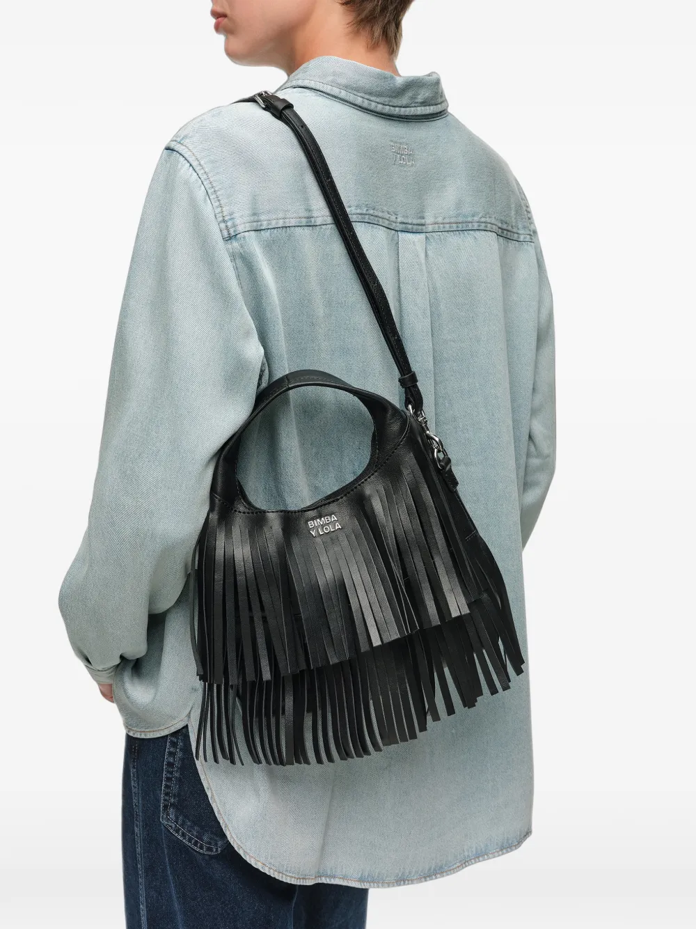 BIMBA Y LOLA Kleine Paper leren tas met franje Zwart