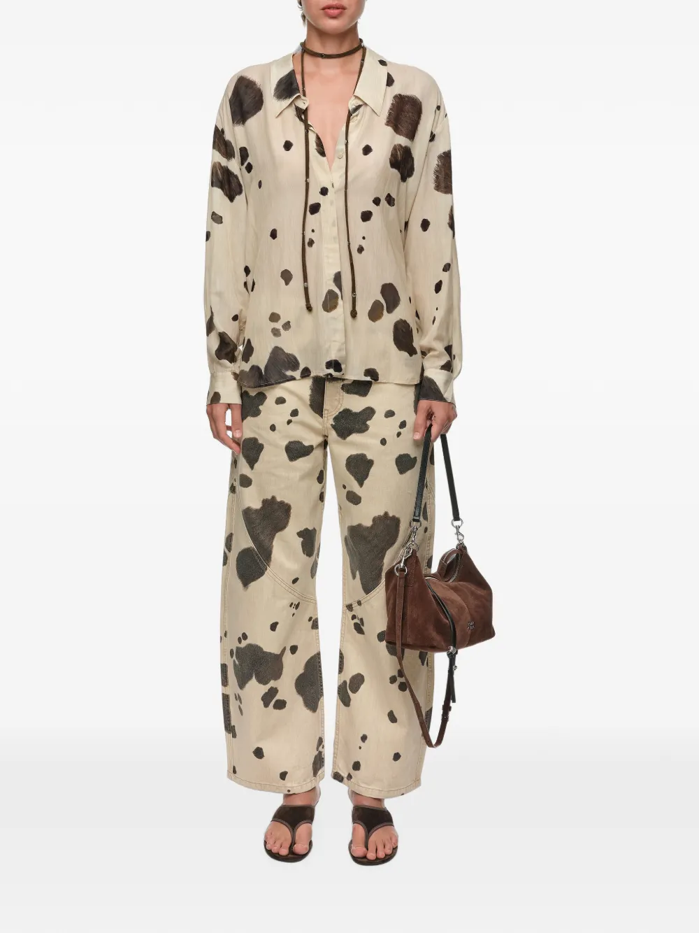 BIMBA Y LOLA Pony blouse met diepe halslijn Beige