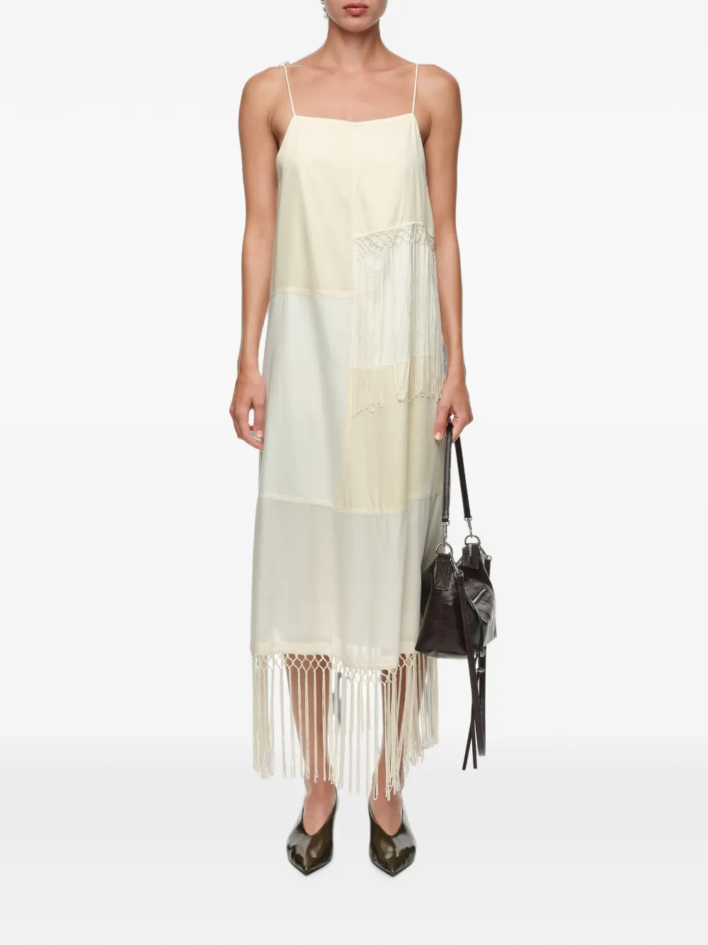 BIMBA Y LOLA Jurk met patchwork en franje Beige