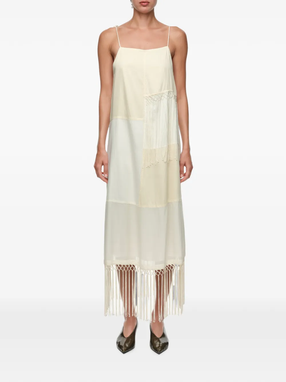 BIMBA Y LOLA Jurk met patchwork en franje Beige