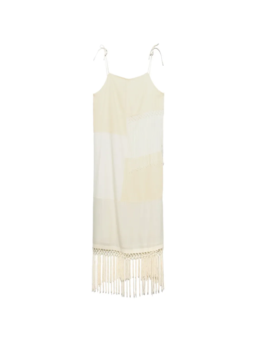 BIMBA Y LOLA cream patchwork dress with fringe details
