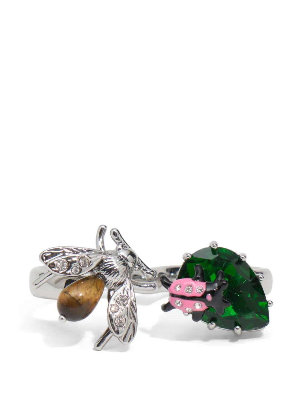 BIMBA Y LOLA double ring with crystals and silver bee