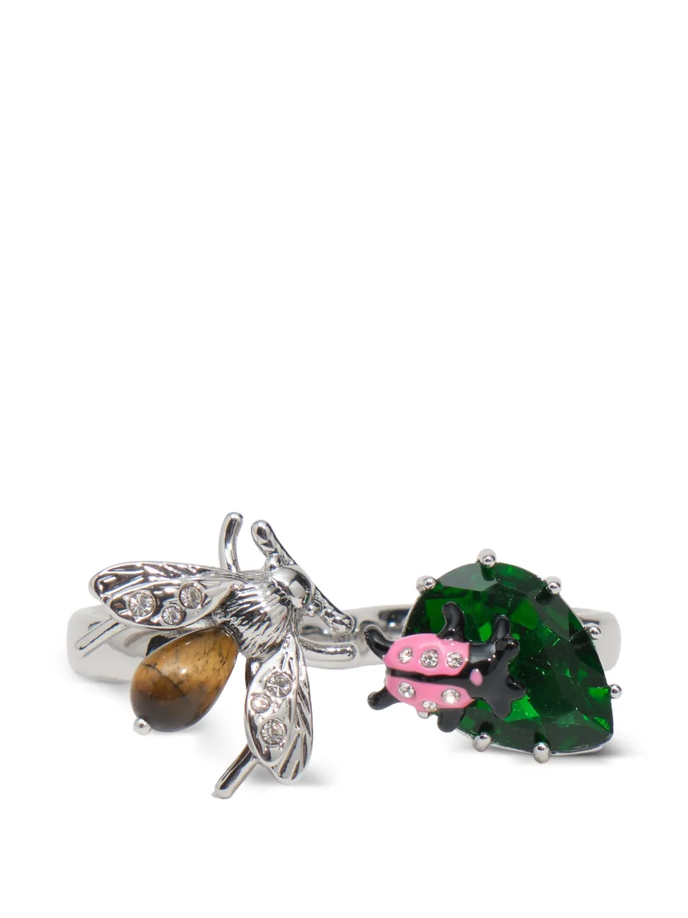 BIMBA Y LOLA double ring with crystals and silver bee - Argento