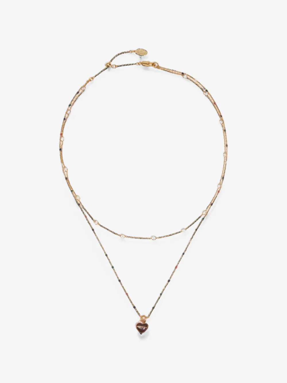 brown heart logo double-layer chain necklace