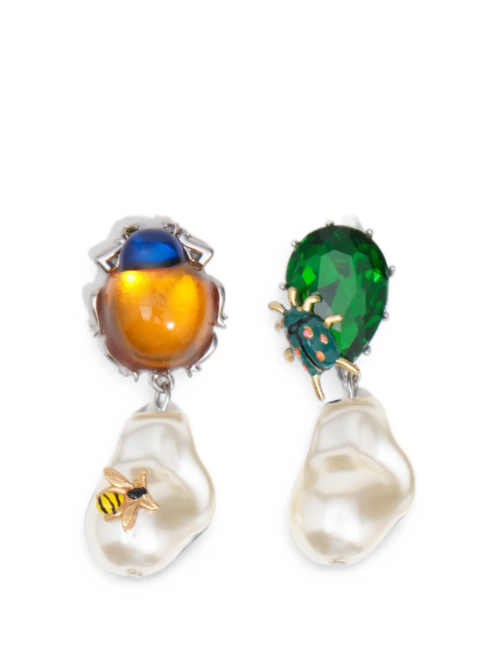 BIMBA Y LOLA beetle earrings with amber, crystals, and pearls