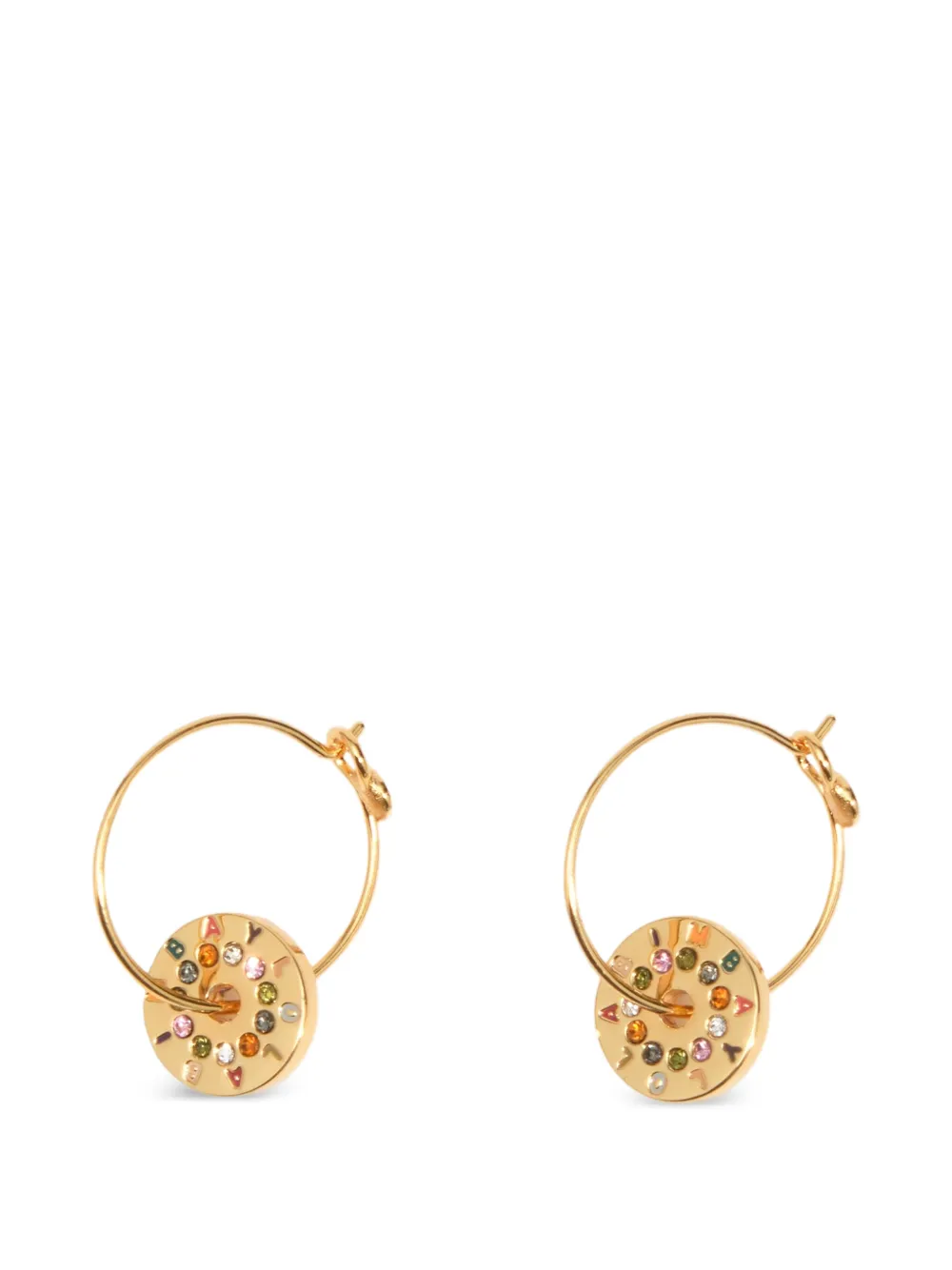 BIMBA Y LOLA medium gold logo and crystals hoop earrings - Oro