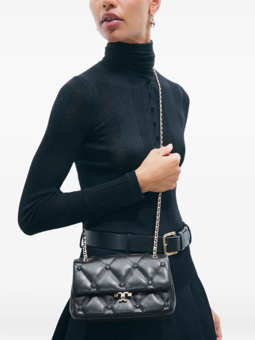 Tory Burch Kleine Bunny gewatteerde schoudertas met logo-plakkaat Zwart