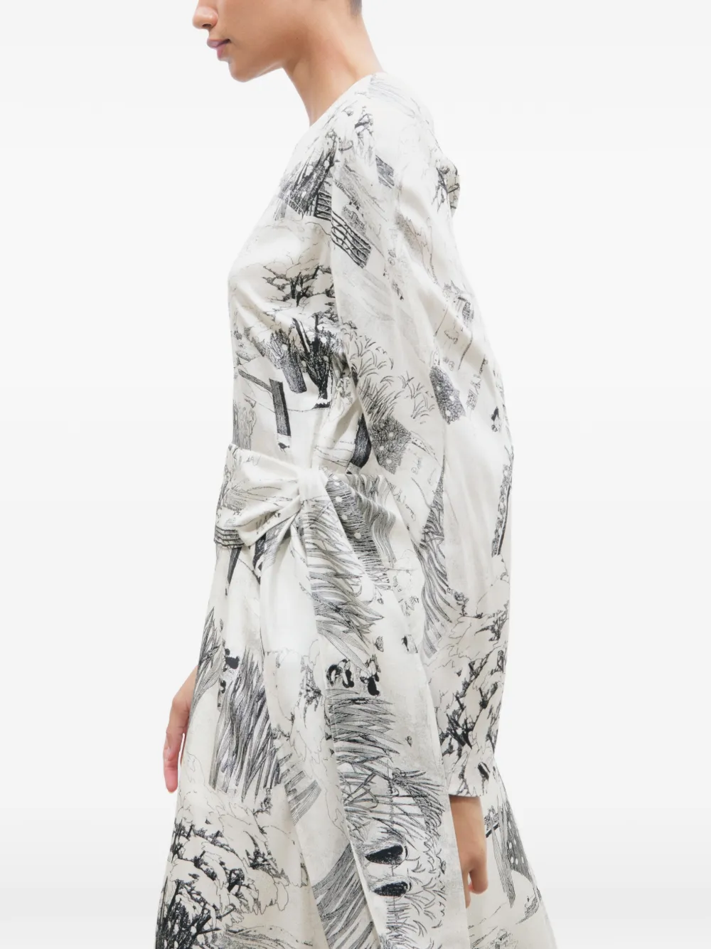 Tory Burch Zijden jurk met gestrikte taille en print Beige