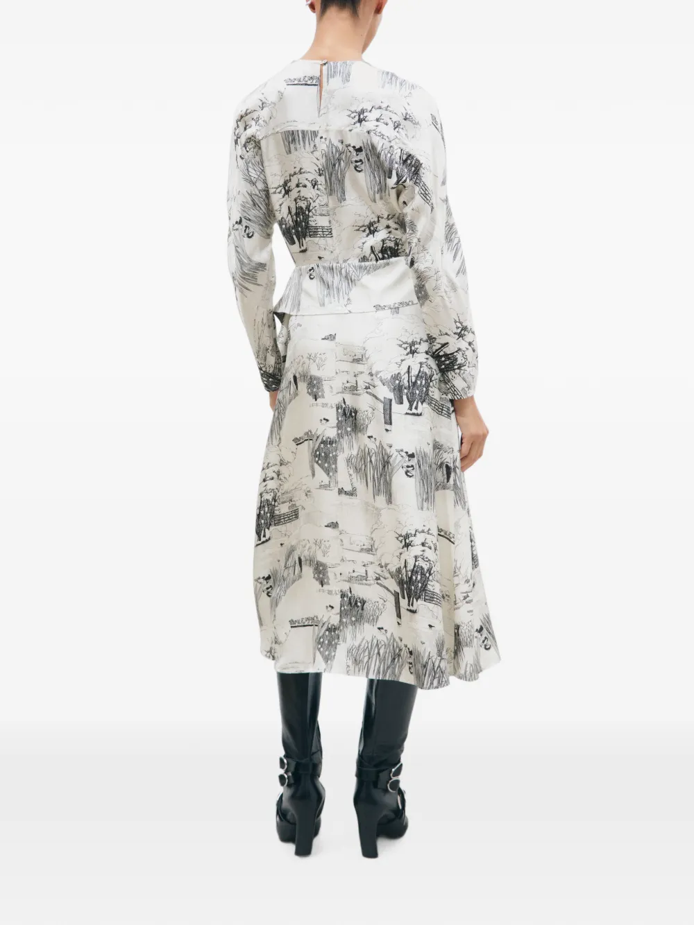 Tory Burch Zijden jurk met gestrikte taille en print Beige