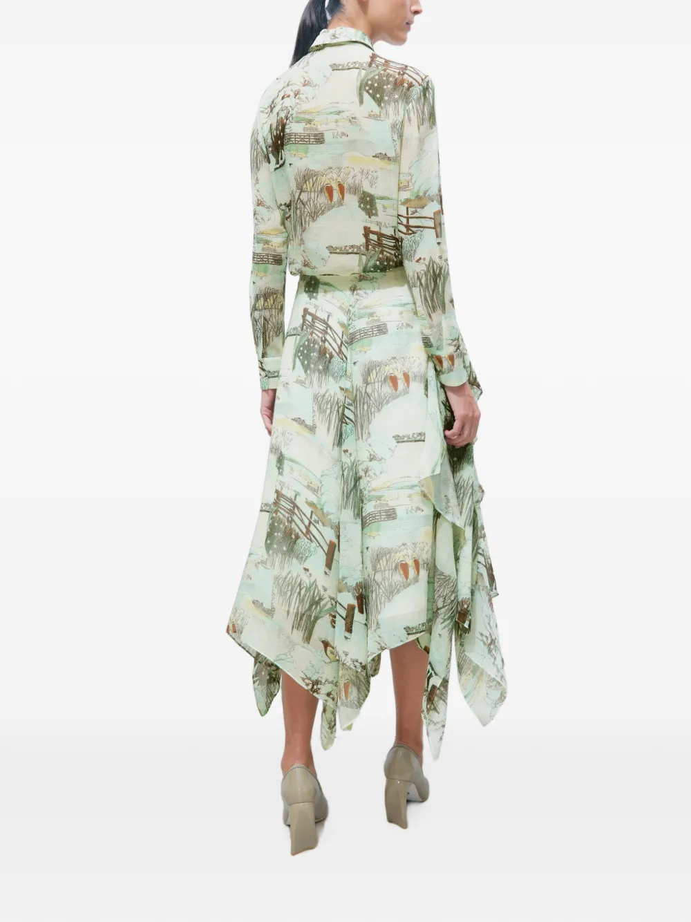 Tory Burch Chiffon blouse met print en strik Groen