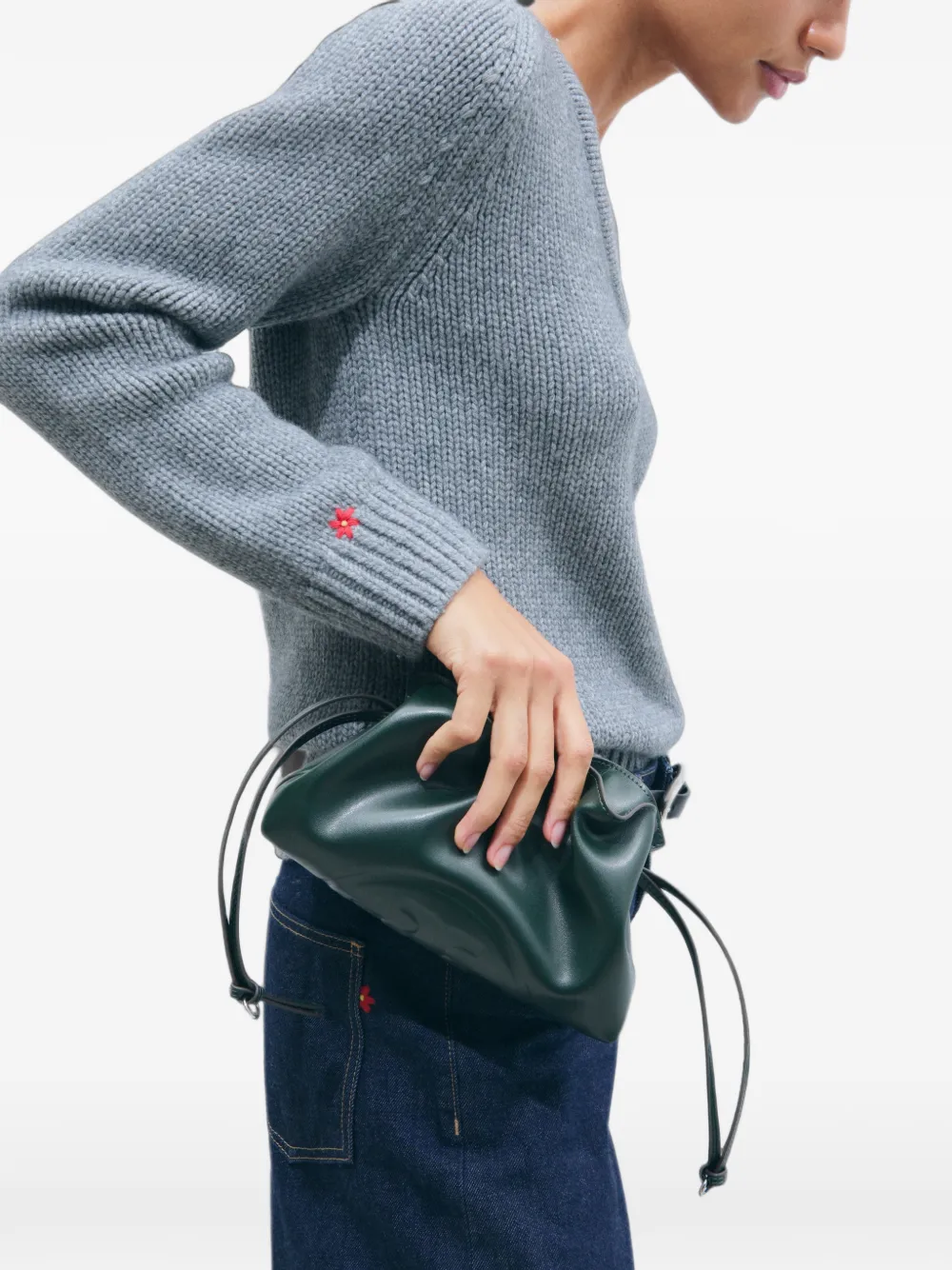Tory Burch Ella gerecyclede buidel met trekkoord Groen