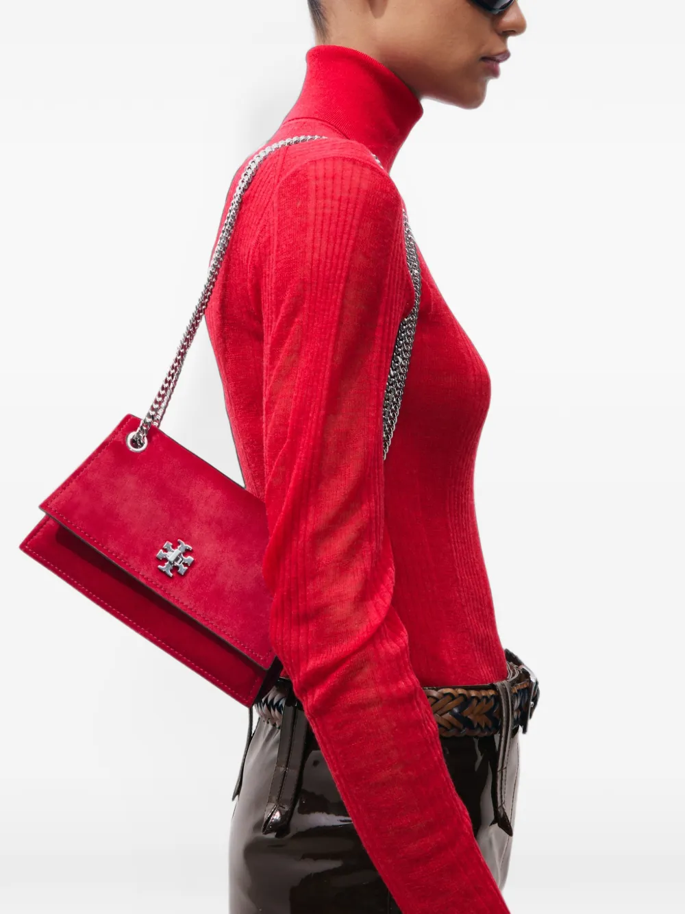 Tory Burch mini Kira turnlock suede shoulder bag Rood
