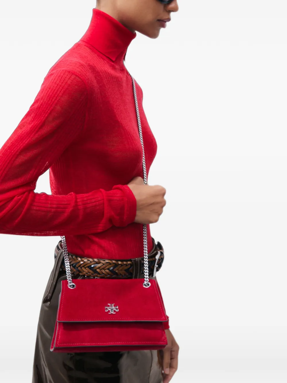 Tory Burch mini Kira turnlock suede shoulder bag Rood