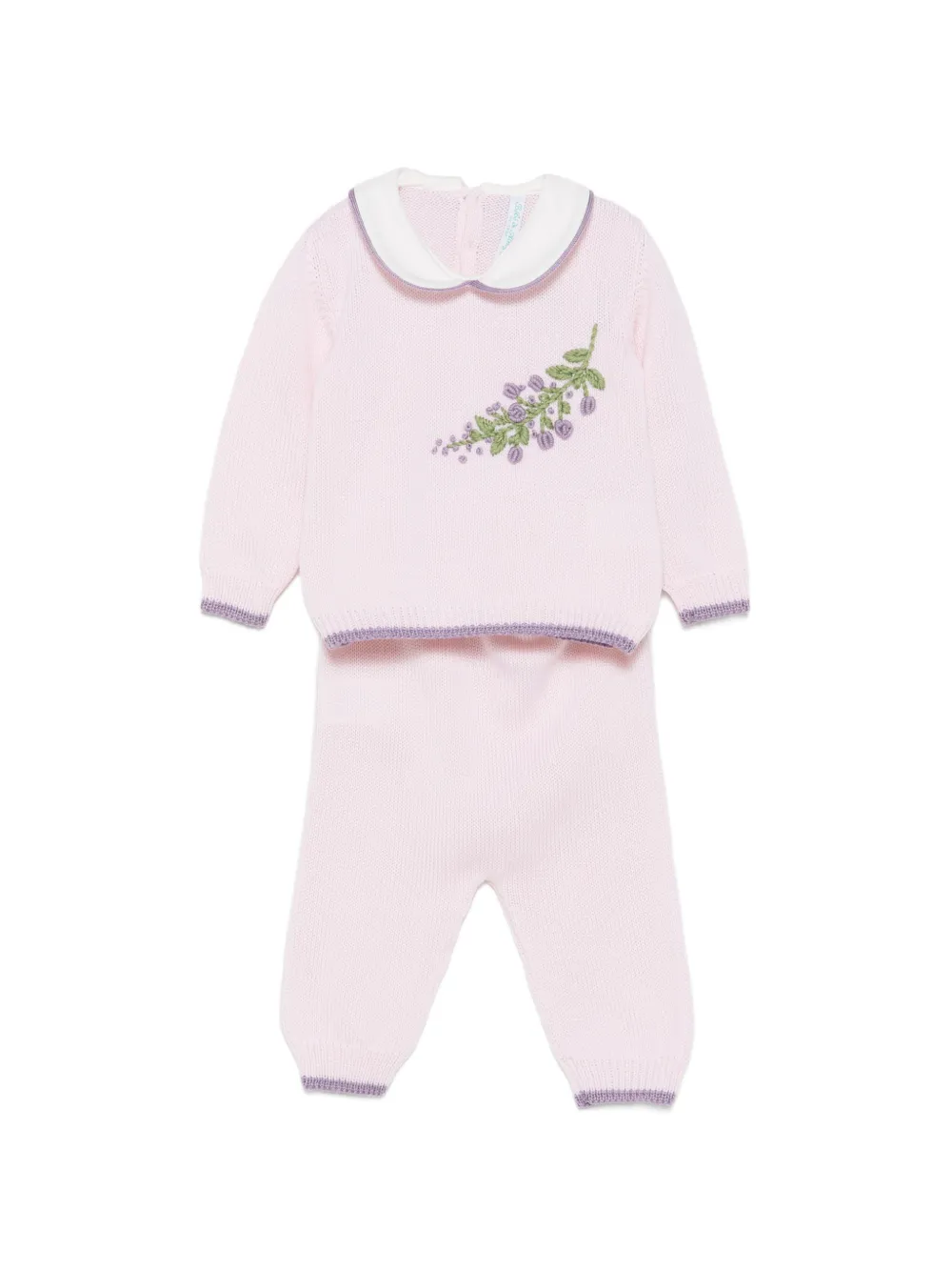 Bébé di Almy Set mit Blumenstickerei und Bubikragen - Rosa