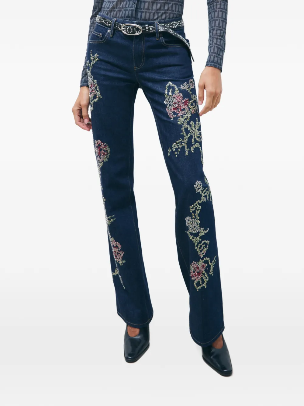 Tory Burch Verfraaide bootcut jeans Blauw