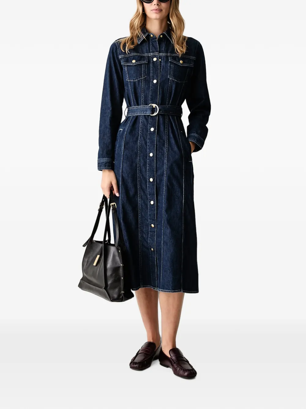Gant Button-down midi-jurk met ceintuur Blauw