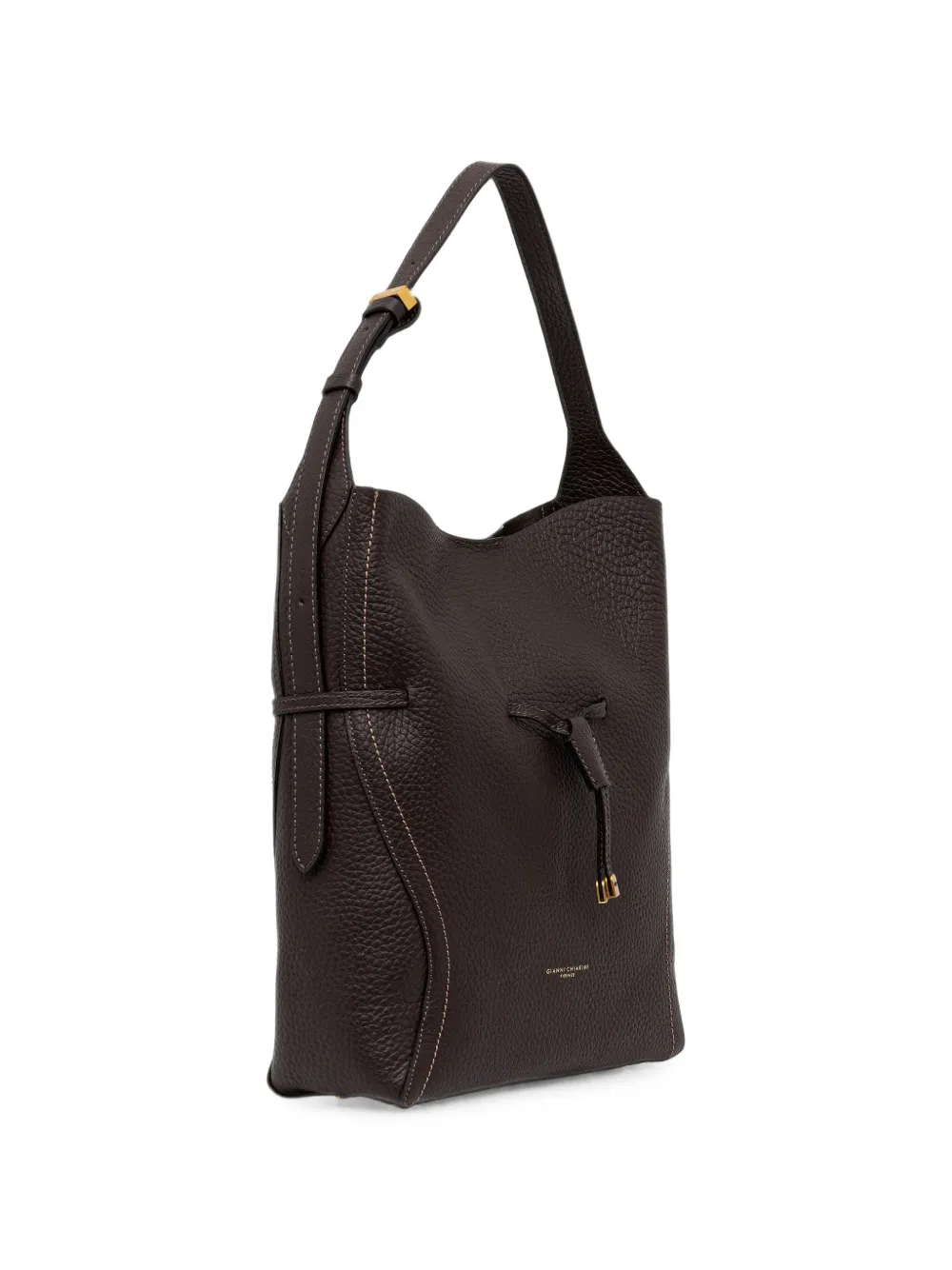 GIANNI CHIARINI Sienna leren schoudertas met textuur en trekkoord Bruin