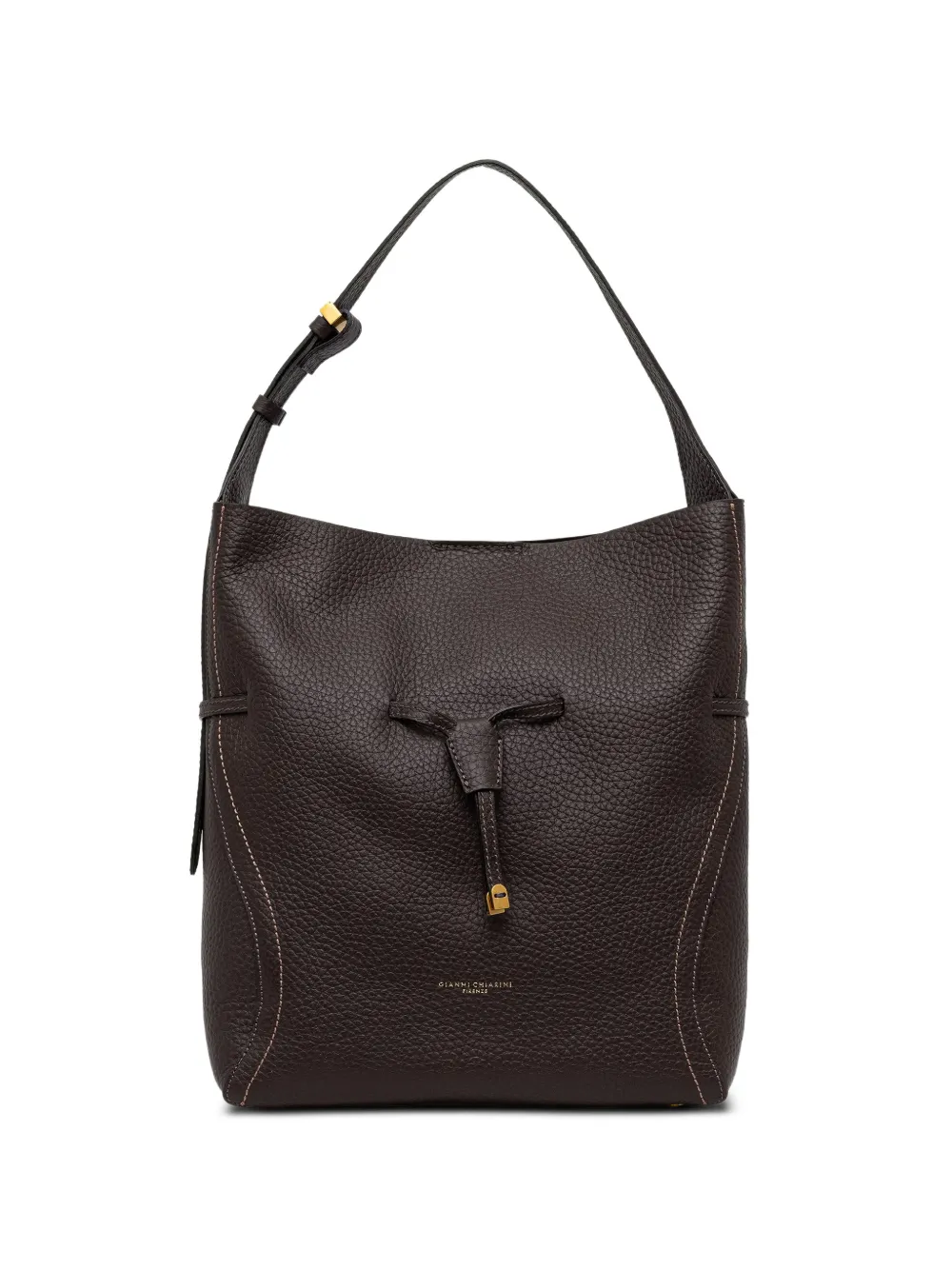 GIANNI CHIARINI sac porté épaule Sienna en cuir grainé à lien de resserrage - Marron