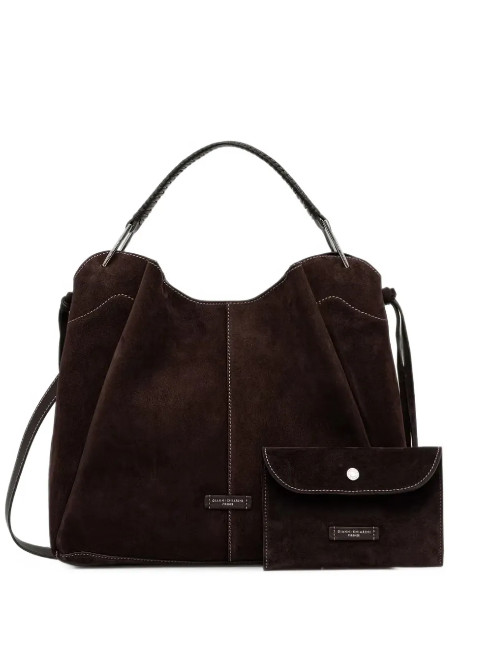 GIANNI CHIARINI Era braided-handle suede shoulder bag - Marrone