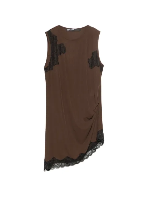 BIMBA Y LOLA  chocolate fluid ribbed top with lace details